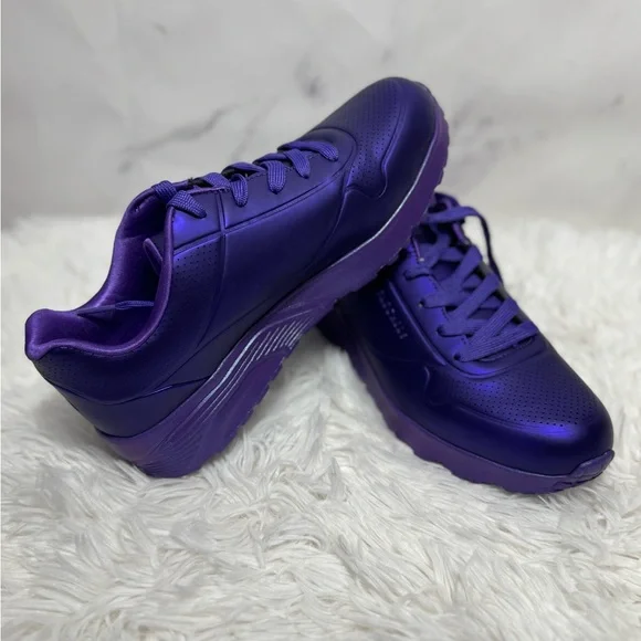 BN with Box Skechers Women's Kid’s Purple Metallic Sneakers - Picture 3 of 6